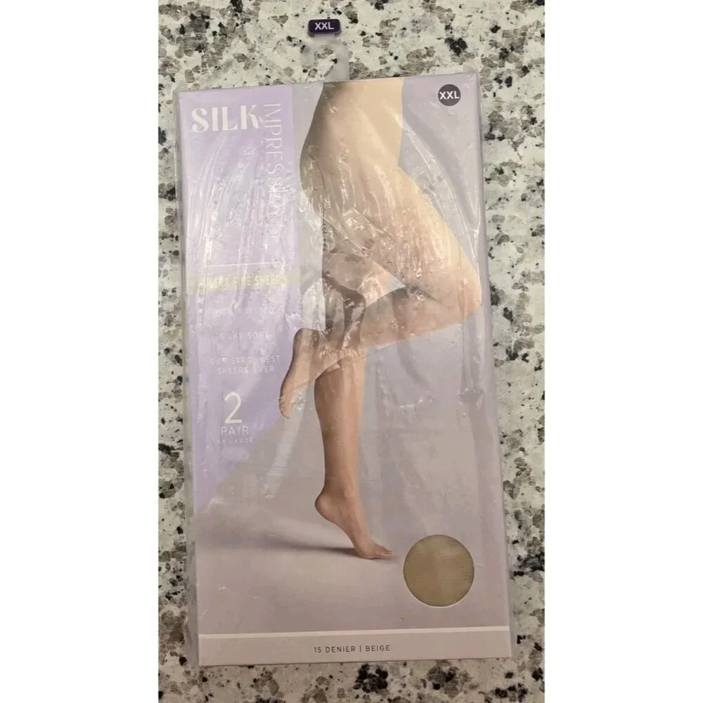 Silk Impressions‎ XXL 2 Pair 15 Denier Beige Sheer High Waist Pantyhose